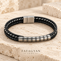 Noir Argent black bracelet with brushed silver stainless steel centre detail on ivory stone