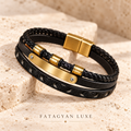 Noir Atlas black layered bracelet with gold-plated bar detail on ivory stone