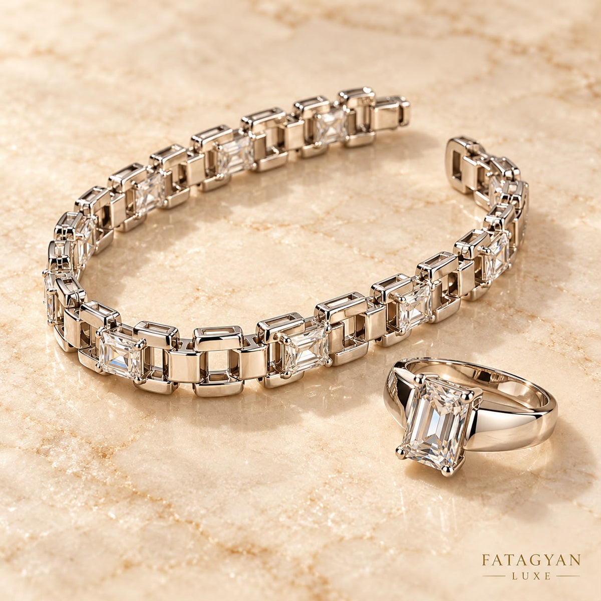 Rivelle Radiant silver-tone crystal bracelet and ring jewellery set on stone
