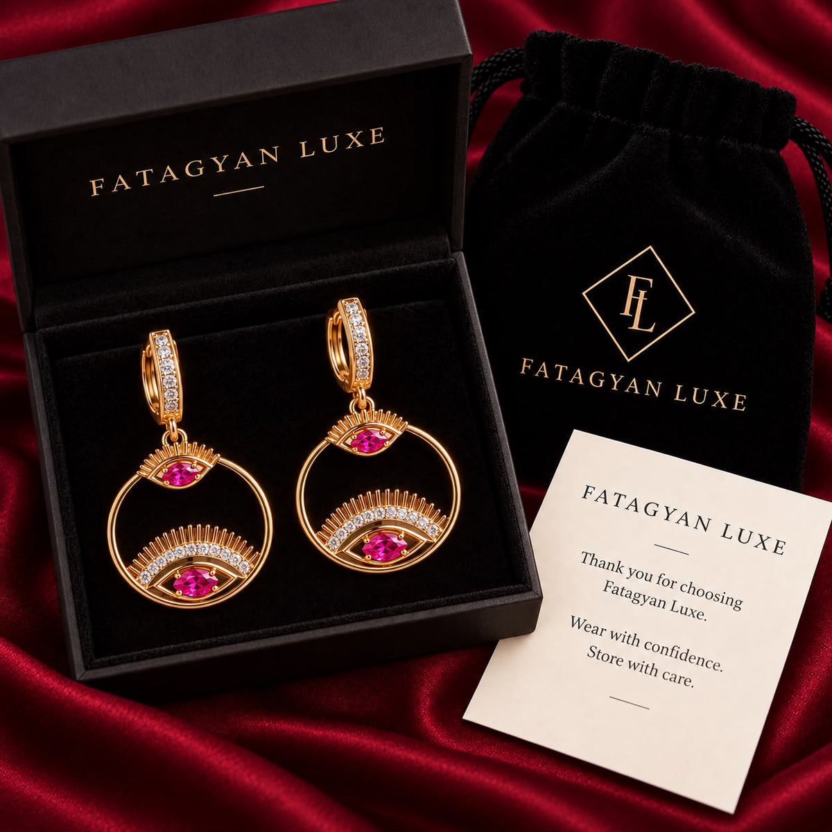 Ruby Eye Statement Drop Earrings