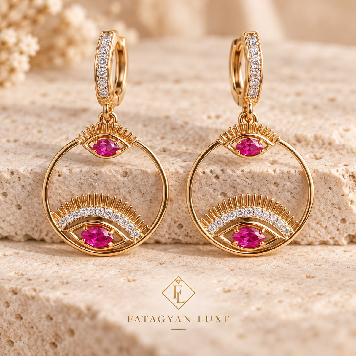 Ruby Eye Statement Drop Earrings