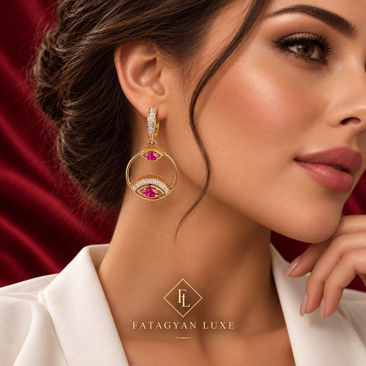 Ruby Eye Statement Drop Earrings