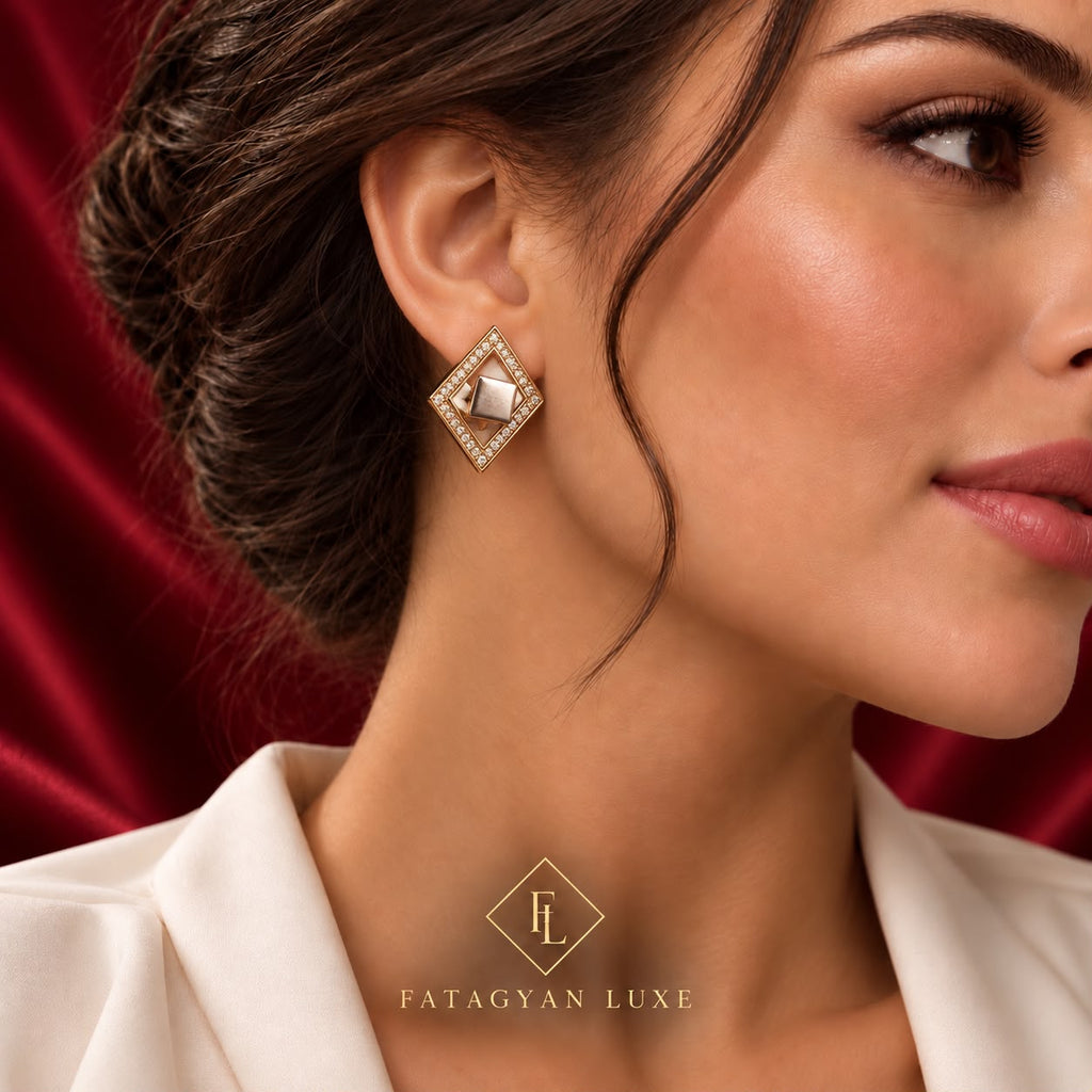 Élan Geometric White Crystal Earrings