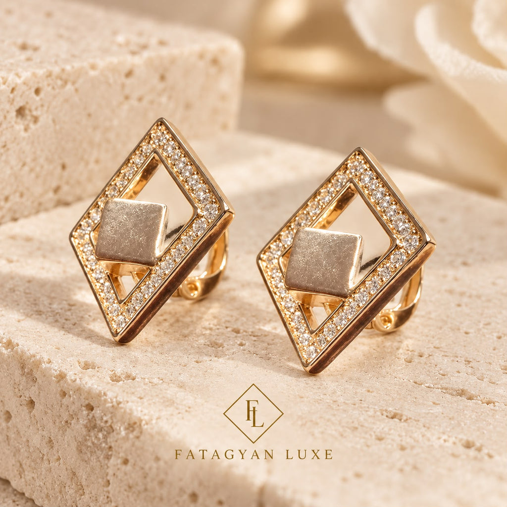 Élan Geometric White Crystal Earrings