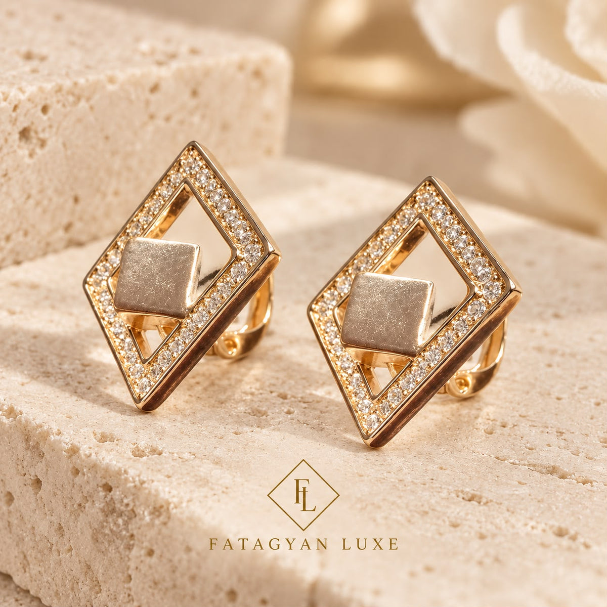 Élan Geometric White Crystal Earrings