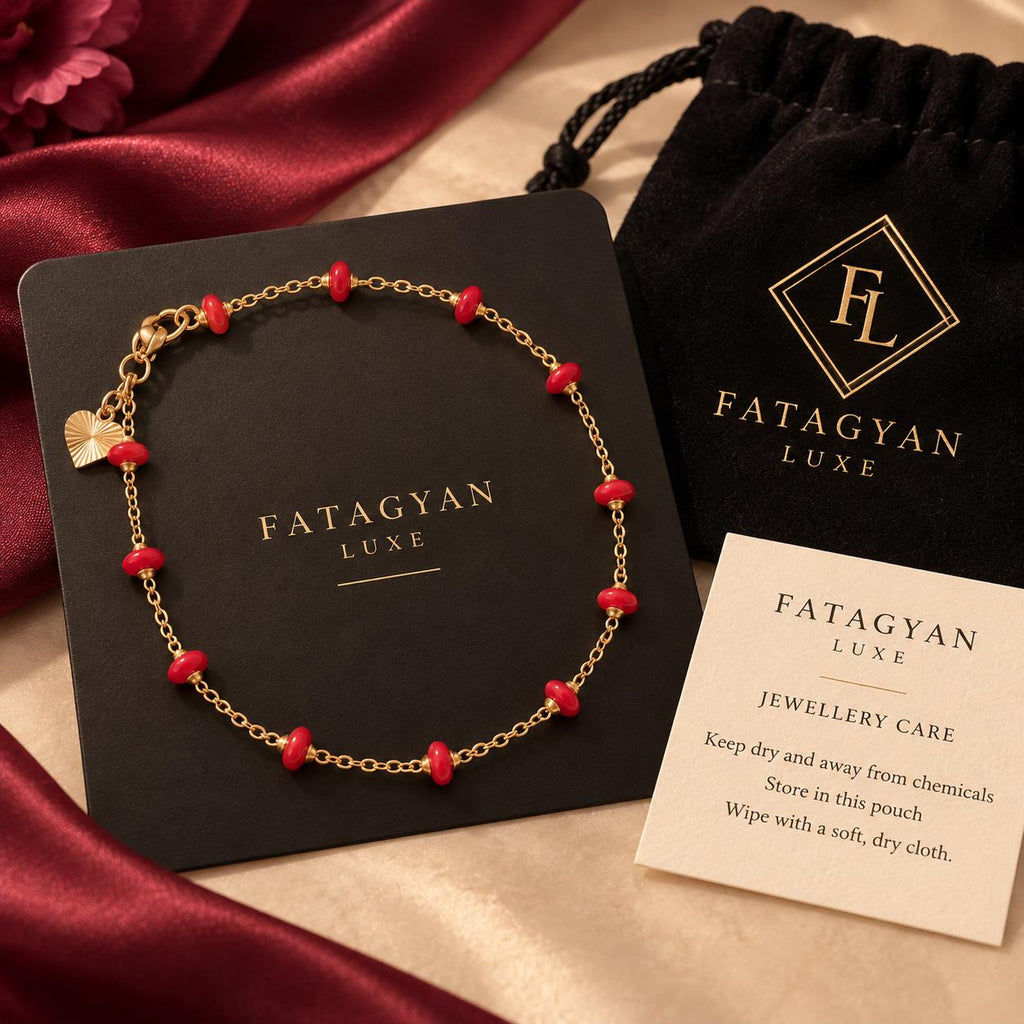 Rouge Amour Beaded Anklet with Fatagyan Luxe packaging