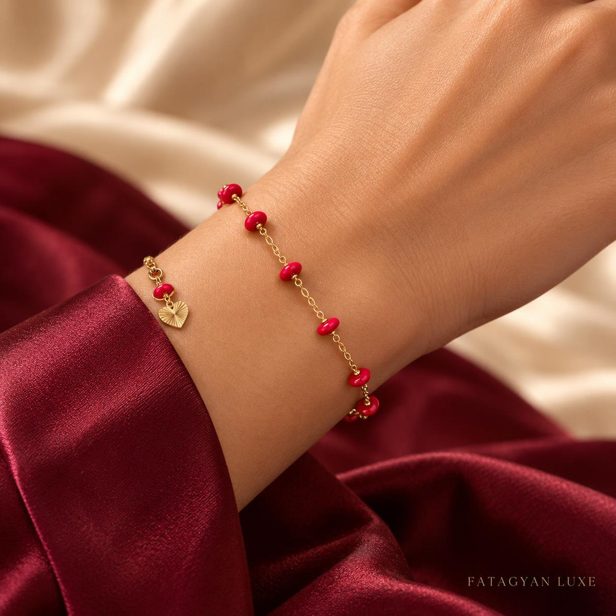 Rouge Amour Beaded Anklet styled as a bracelet