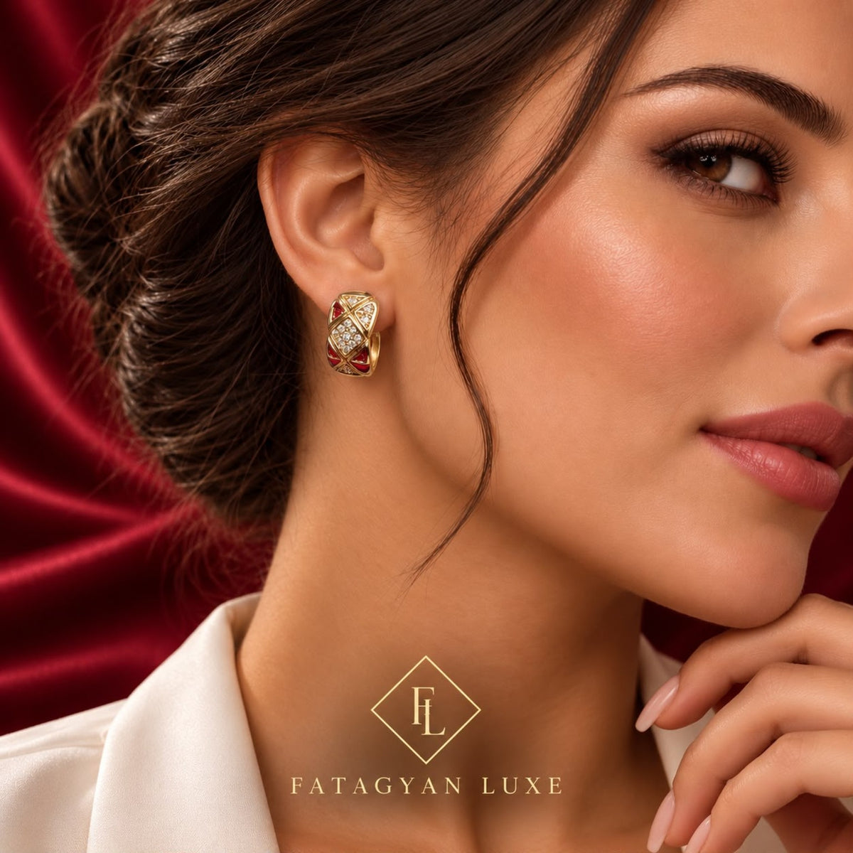 Rouge Éclat Crystal Hoop Earrings worn