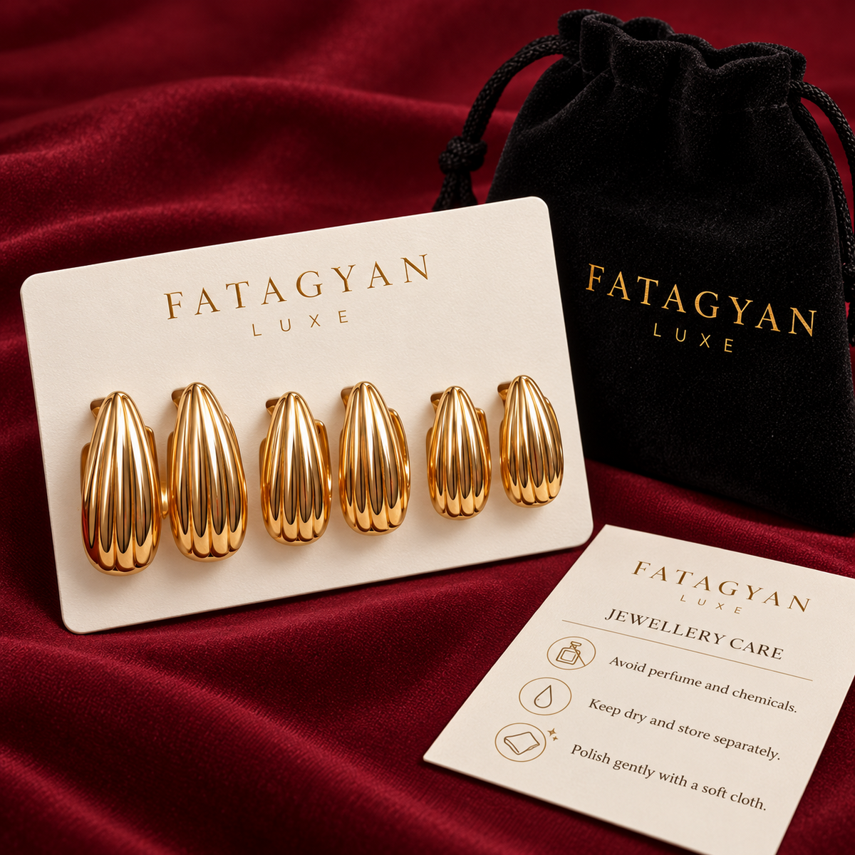 Sculpté Trio Gold Hoop Set with Fatagyan Luxe packaging