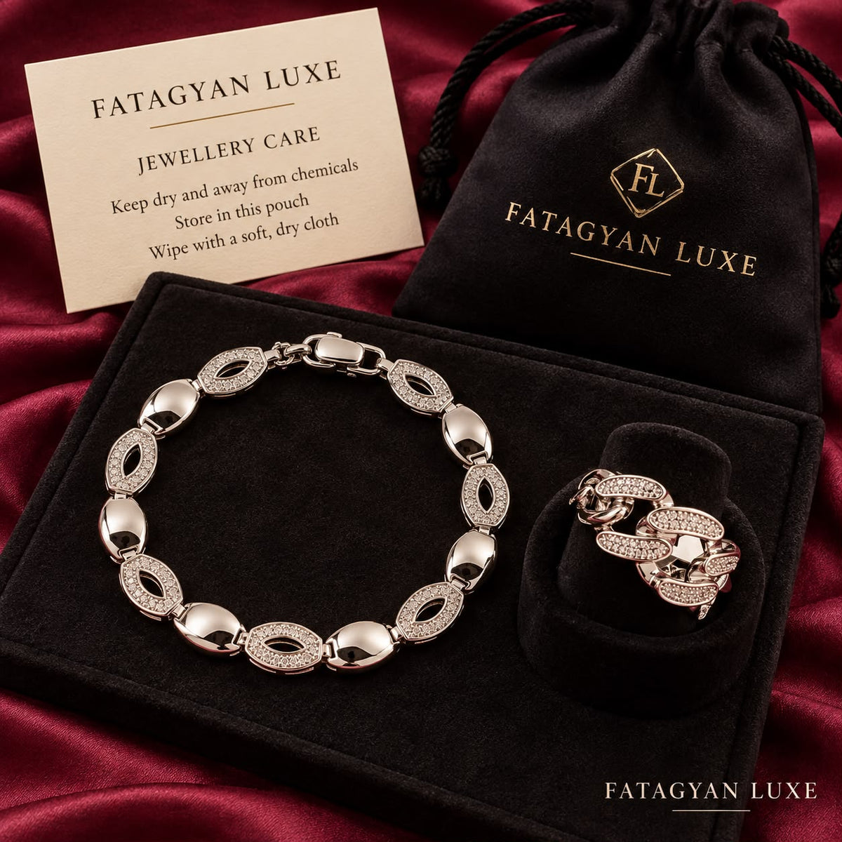 Sélène Marquise crystal bracelet and ring jewellery set with Fatagyan Luxe packaging