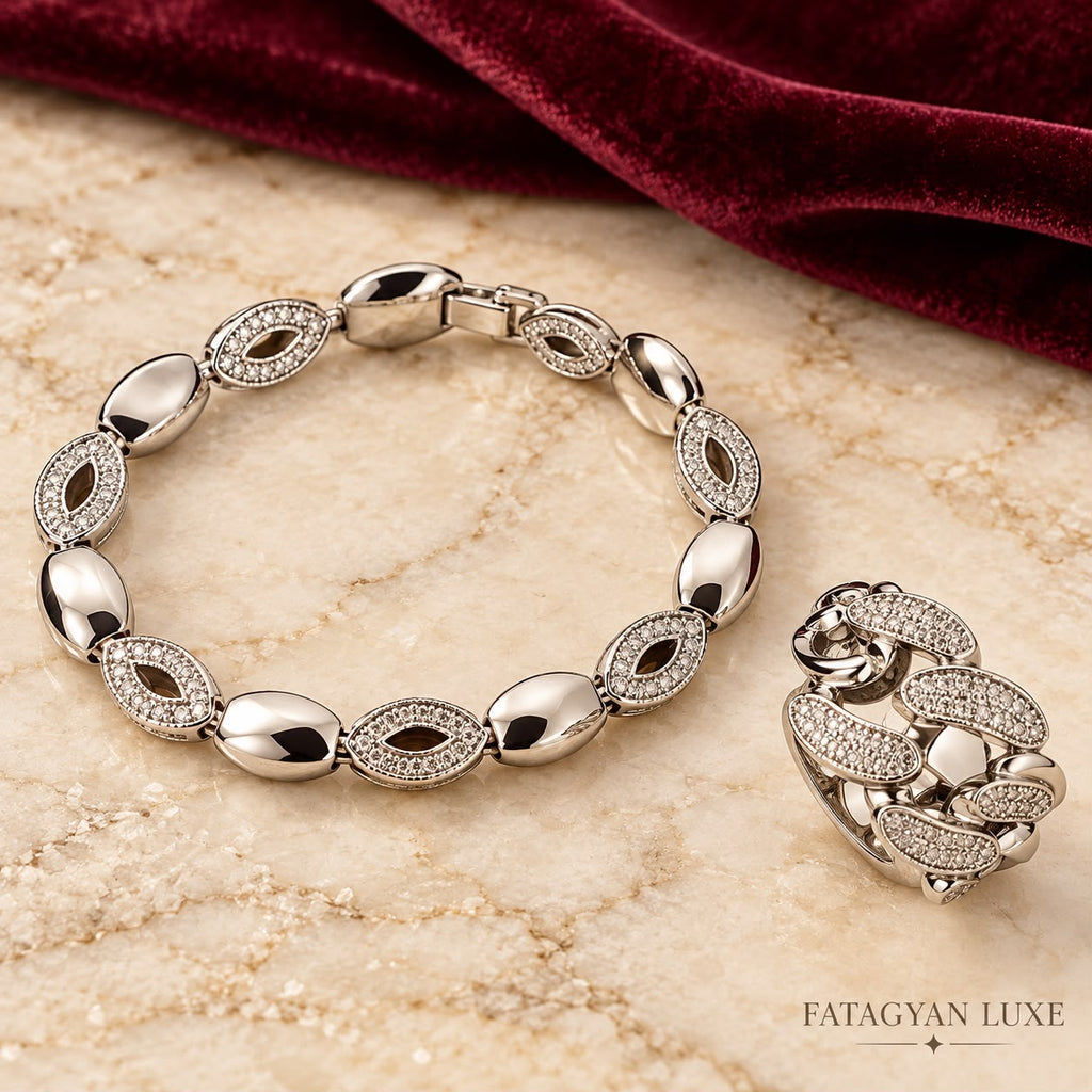 Sélène Marquise silver-tone crystal bracelet and ring jewellery set on stone