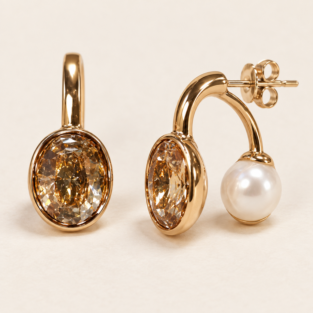 Solène Champagne Pearl Earrings with champagne crystal and pearl details