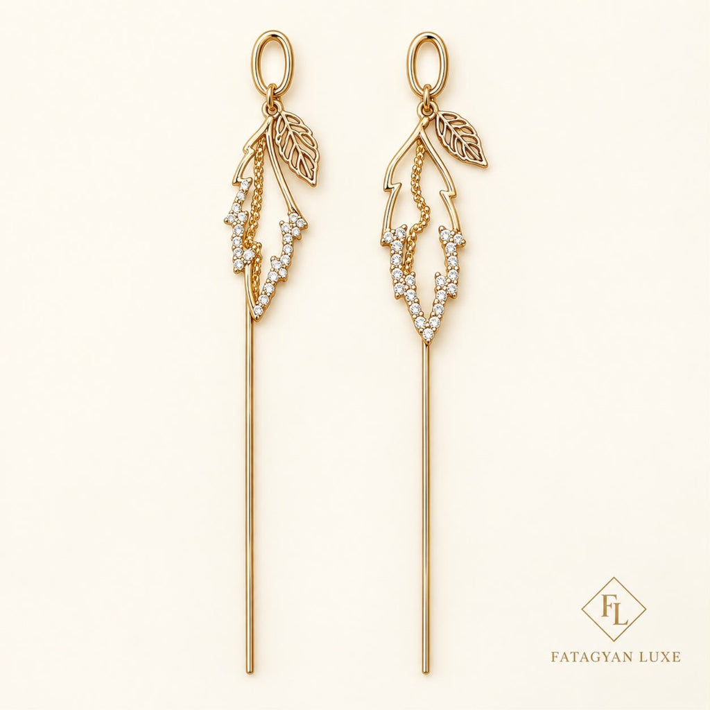 Sylvie Crystal Leaf Threader Earrings
