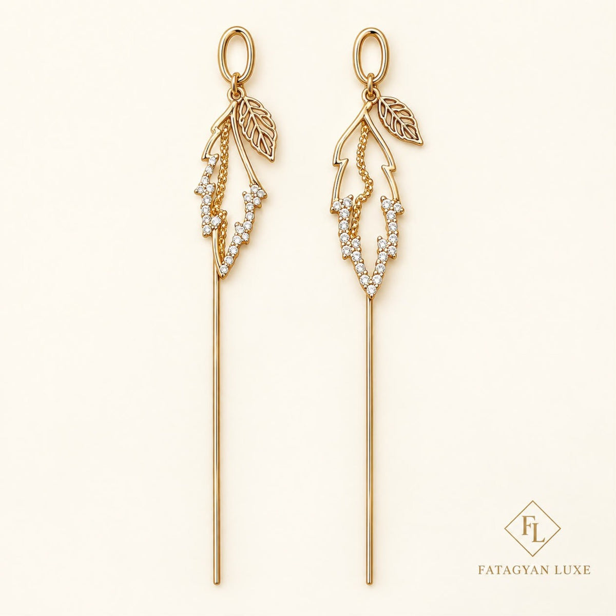 Sylvie Crystal Leaf Threader Earrings