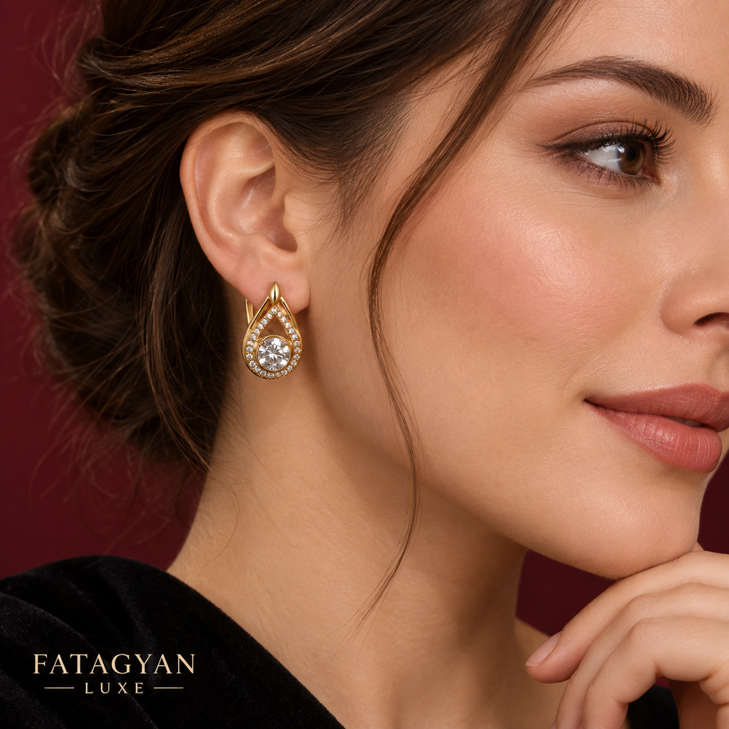 Valencia Radiance Crystal Earrings worn on model
