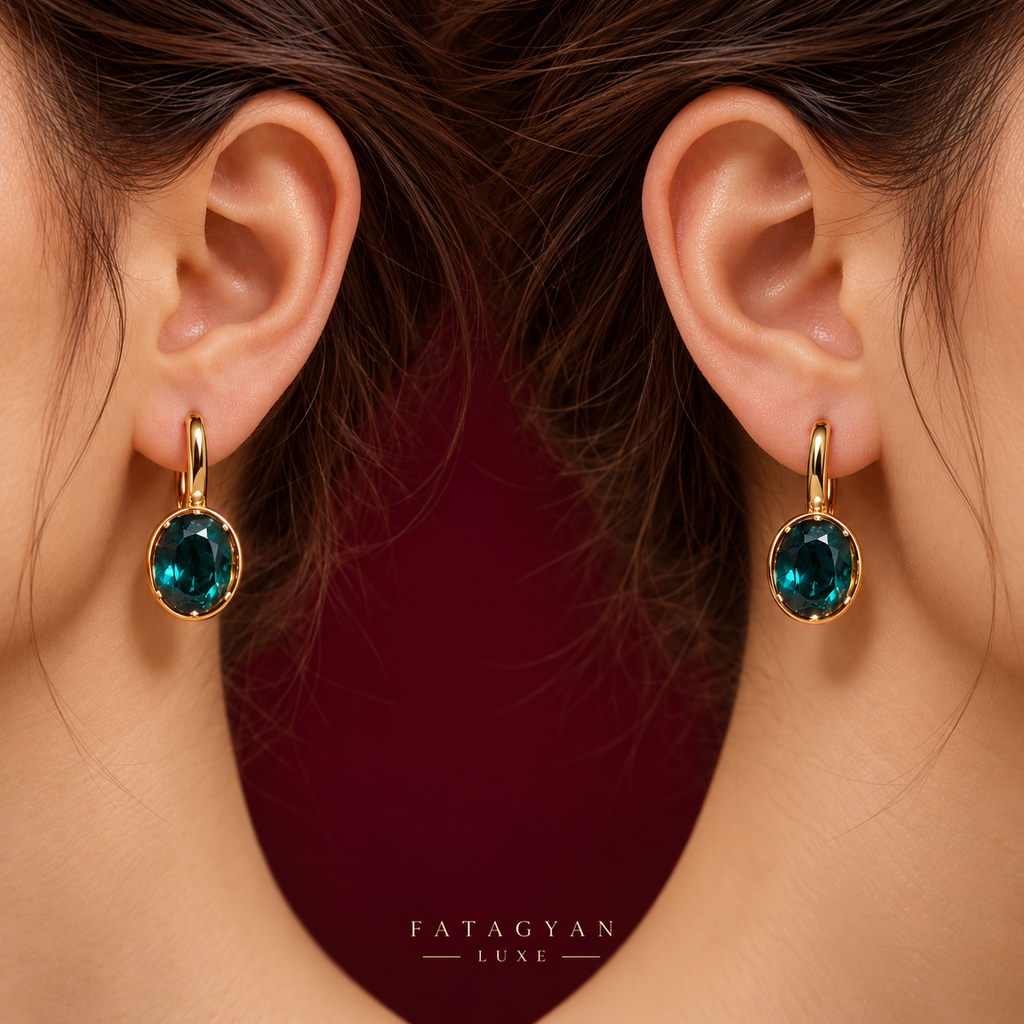 Verdelle Teal Crystal Earrings worn on model