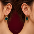 Verdelle Teal Crystal Earrings worn on model
